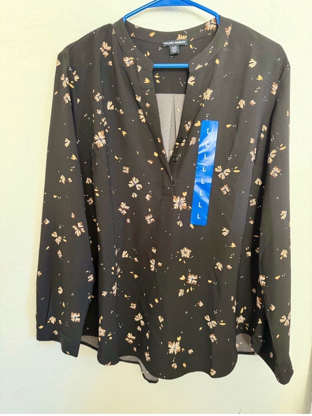 Hilary Radley Black Floral Long-Sleeve V-Neck Blouse